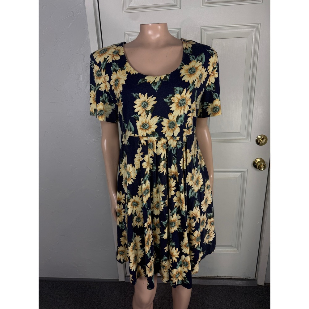 Vintage 80s 90s Dress Paquette Too! Cotton 6 Floral Sunflower Short sleeve V3-26